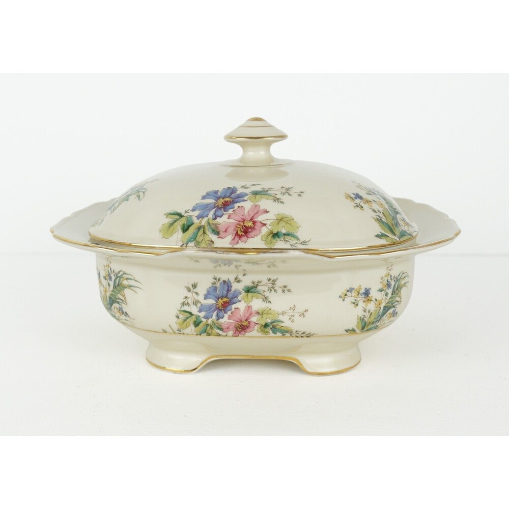 Thomas Bavaria Covered Vegetable Dish Floral Gold Trim Germany Vintage